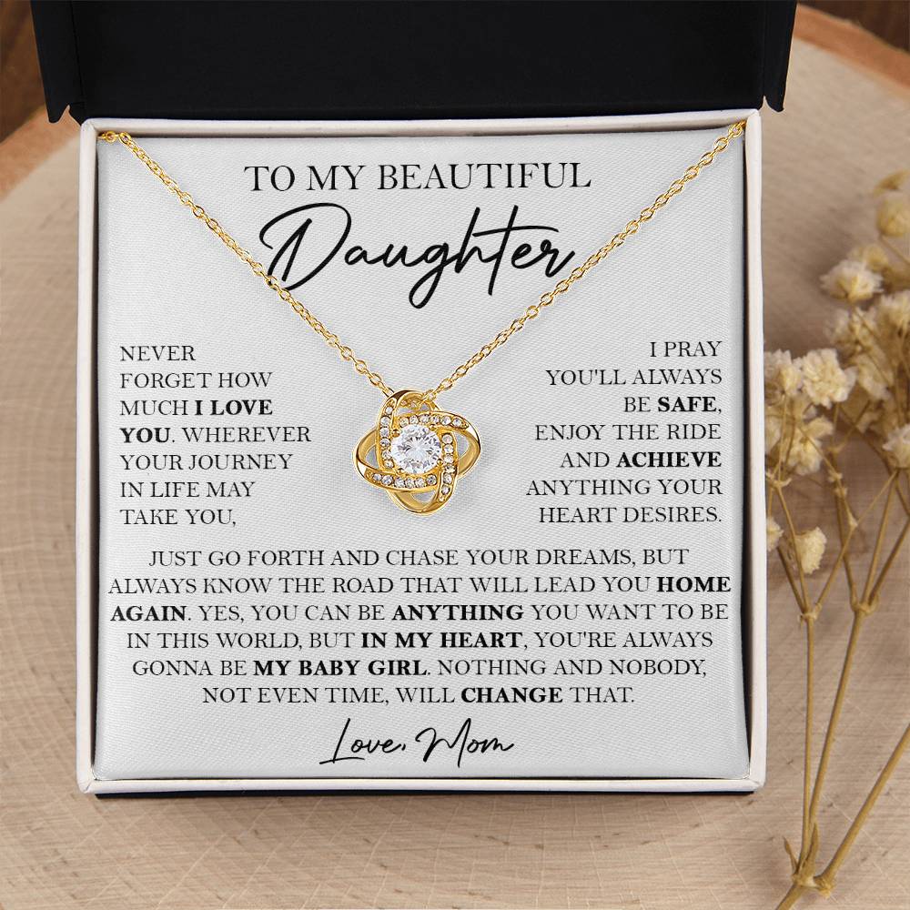 To My Beautiful Daughter Necklace Daughter Gift From Mom Birthday Graduation Christma Love Knot Necklace