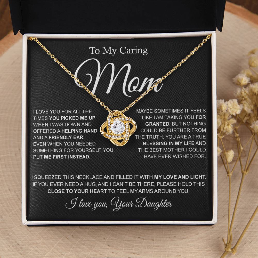To My Caring Mom Love Knot Necklace