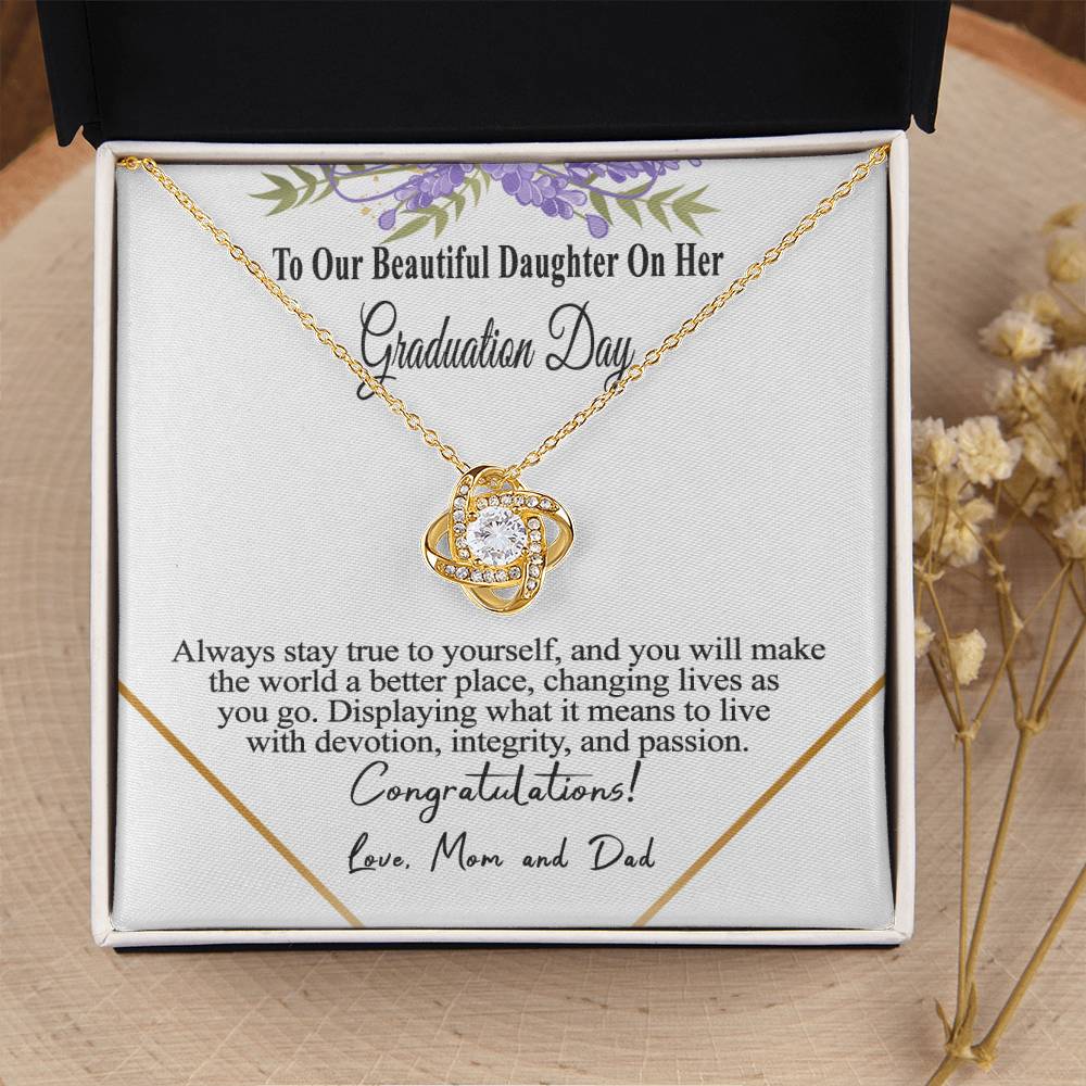 Graduation Gift Necklace For Daughter To Our Beautiful Daughter On Her Graduation Day Message Card Necklace For Daughter Gr(1) Love Knot Necklace