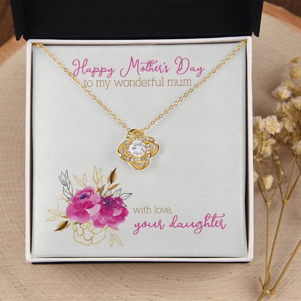 Mothers Day Gift To Mum From Daughter Love Knot Necklace White Gold Cubic Zirconia Mother's Day Gift Love Knot Necklace