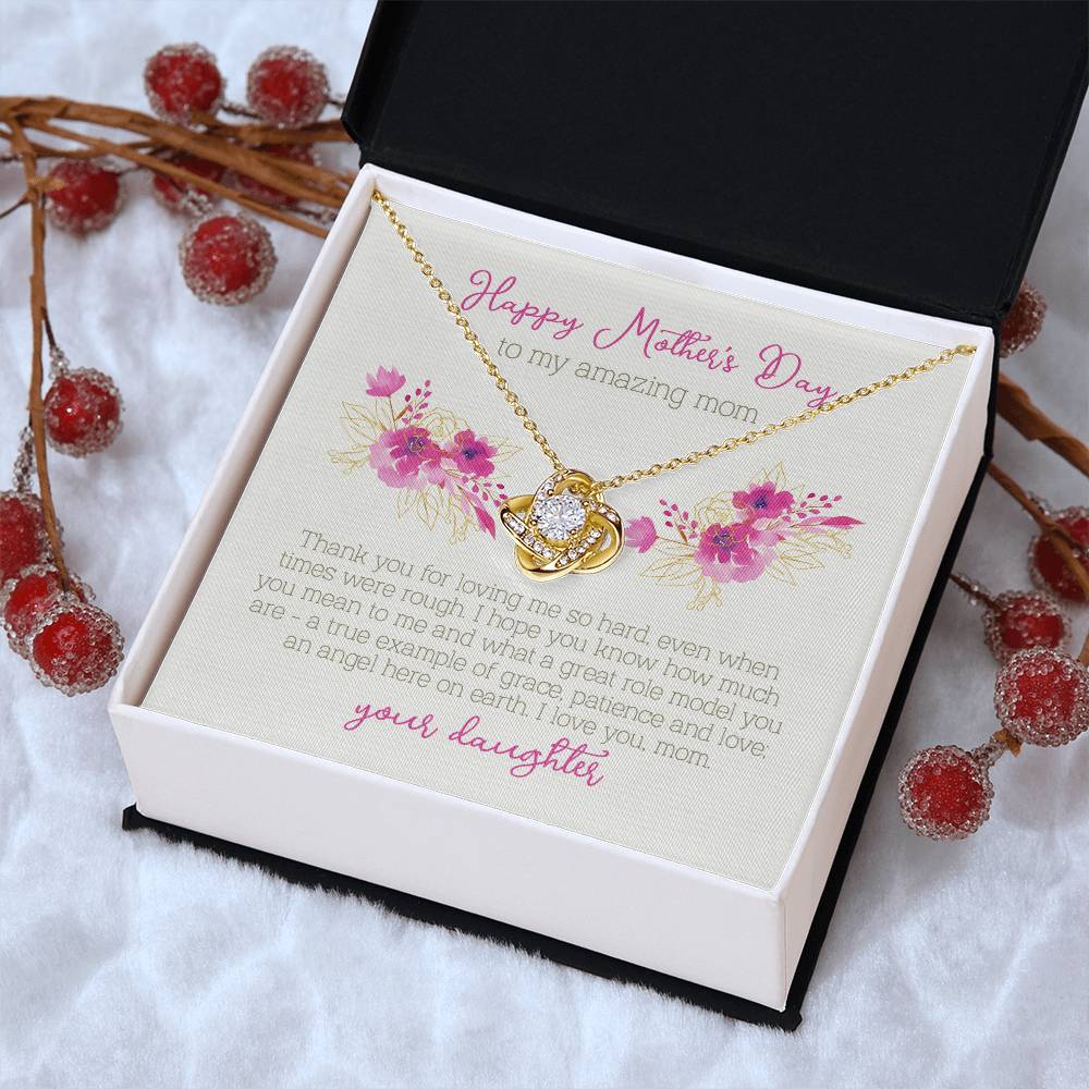 Mother's Day Gift From Daughter Love Knot Necklace Mother's Day Jewelry Cubic Zirconia Necklace Love Knot Necklace