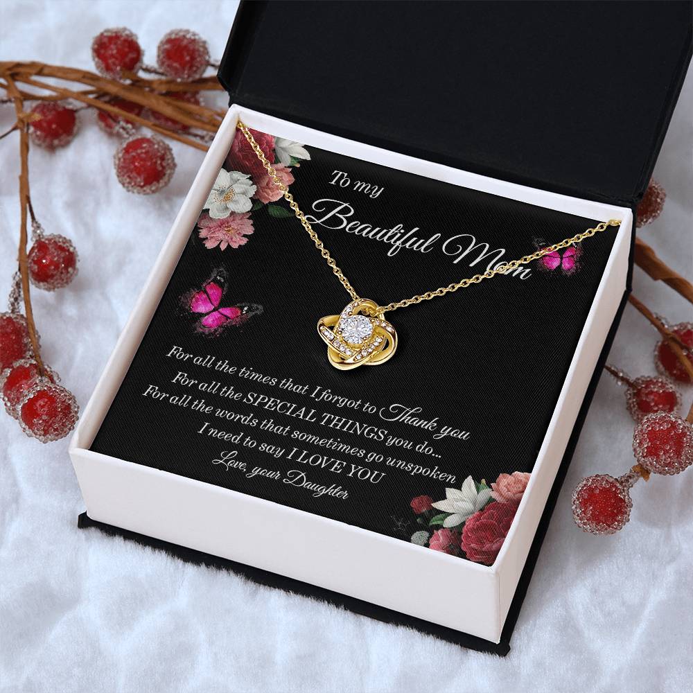 To My Beautiful Mom Necklace Sentimental Gift For Mom From Daughter Mom Birthday Gift Mother's Day Jewelry Gift Love Knot Necklace