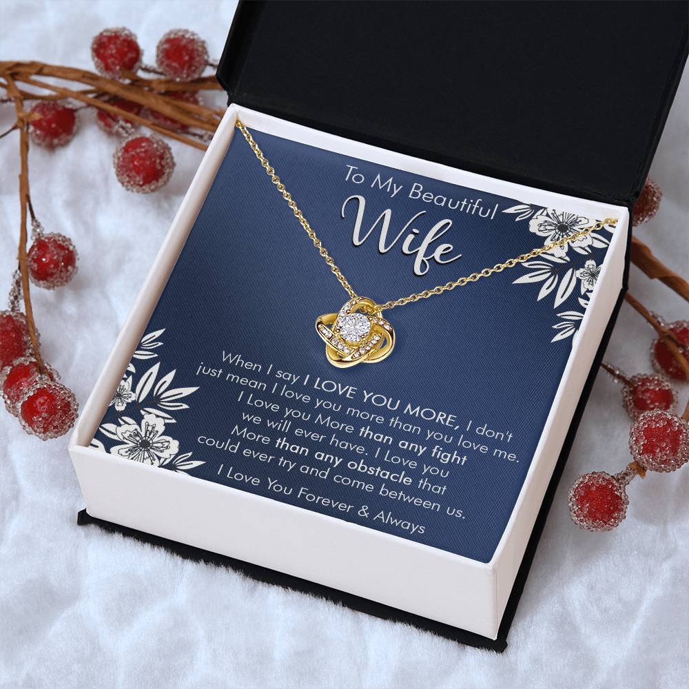 Gift For Wife Love You More Navy Flower Love Knot Necklace Love Knot Necklace