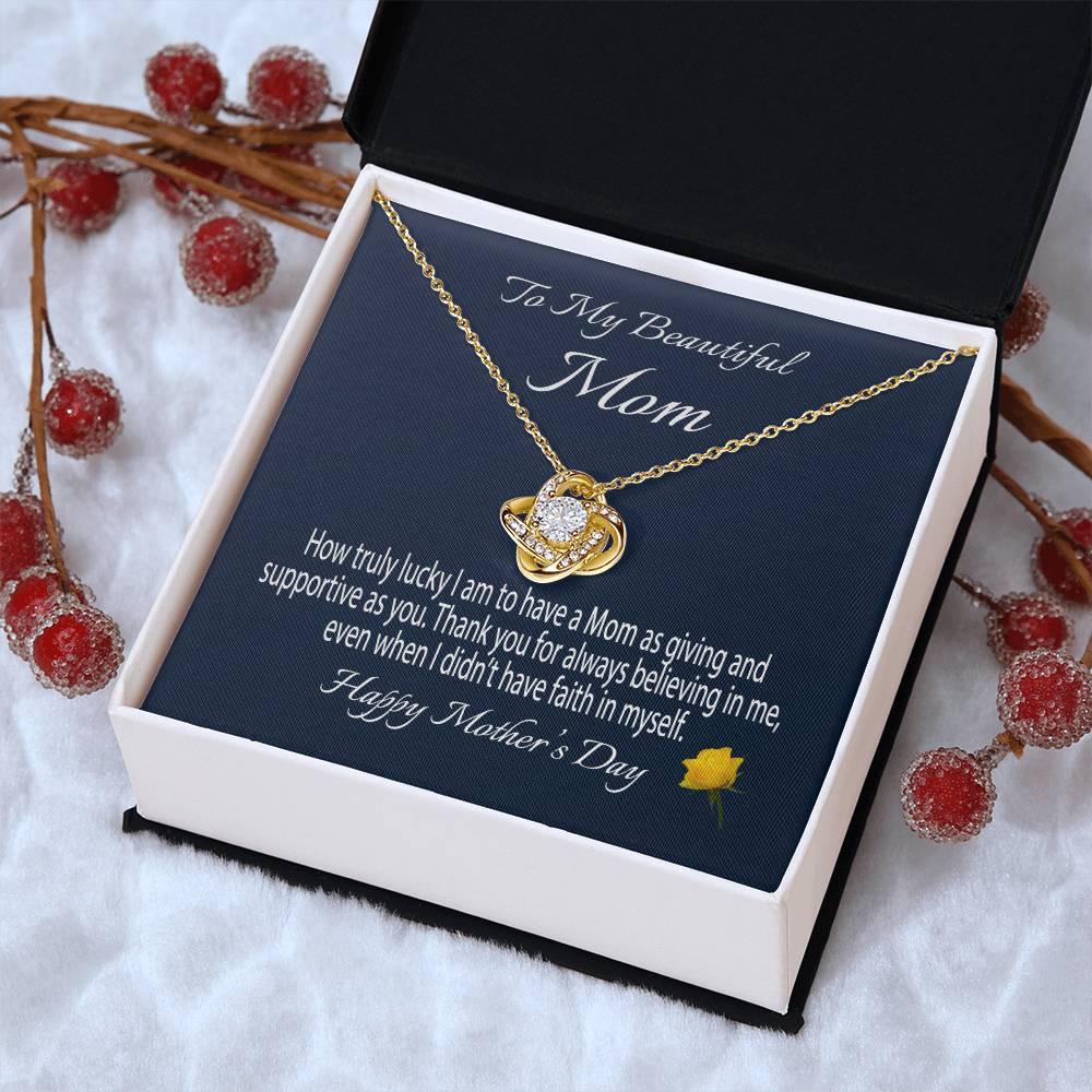 To My Beautiful Mom Gift Necklace Mother's Day Message Card Necklace For Mom To Mom From Daughter Gift To Mom From Son Gift Ne Love Knot Necklace