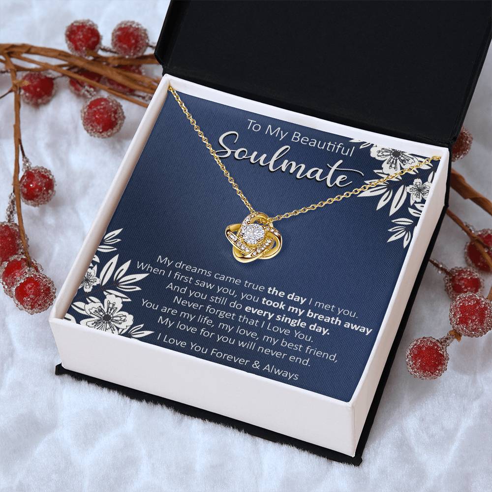 Gift For Your Soulmate - My Dreams Navy Flower Love Knot Necklace Love Knot Necklace