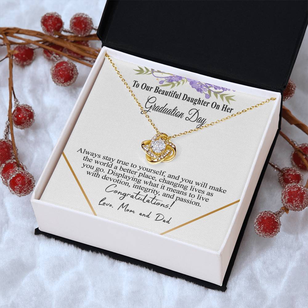 Graduation Gift Necklace For Daughter To Our Beautiful Daughter On Her Graduation Day Message Card Necklace For Daughter Gr(1) Love Knot Necklace