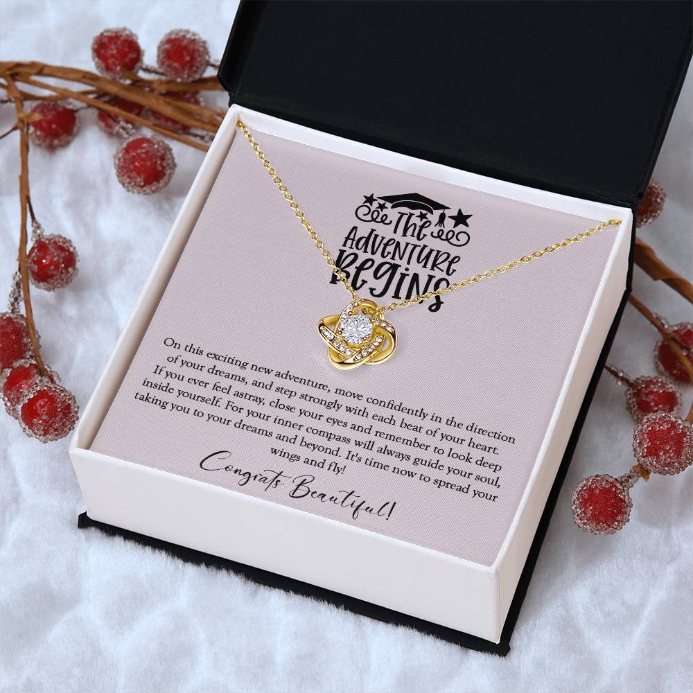 The Adventure Begins - Graduation Necklace Gift For Her Class Of 2022 Hight School College Graduation Gift Love Knot Necklace