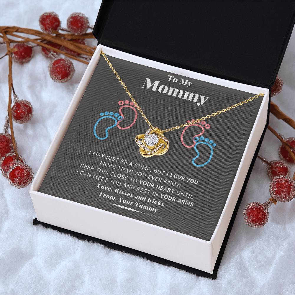 To My Mommy Baby Feet Heart First Time Mom Mom To Be Baby Shower Gift Expecting Mother Pendant Necklace Gift Set New Mom Gender Love Knot Necklace
