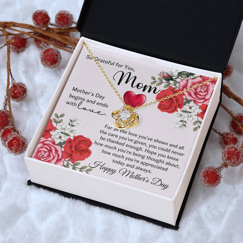 So Grateful For Your Love Mother's Day Gift For Mom Love Knot Necklace