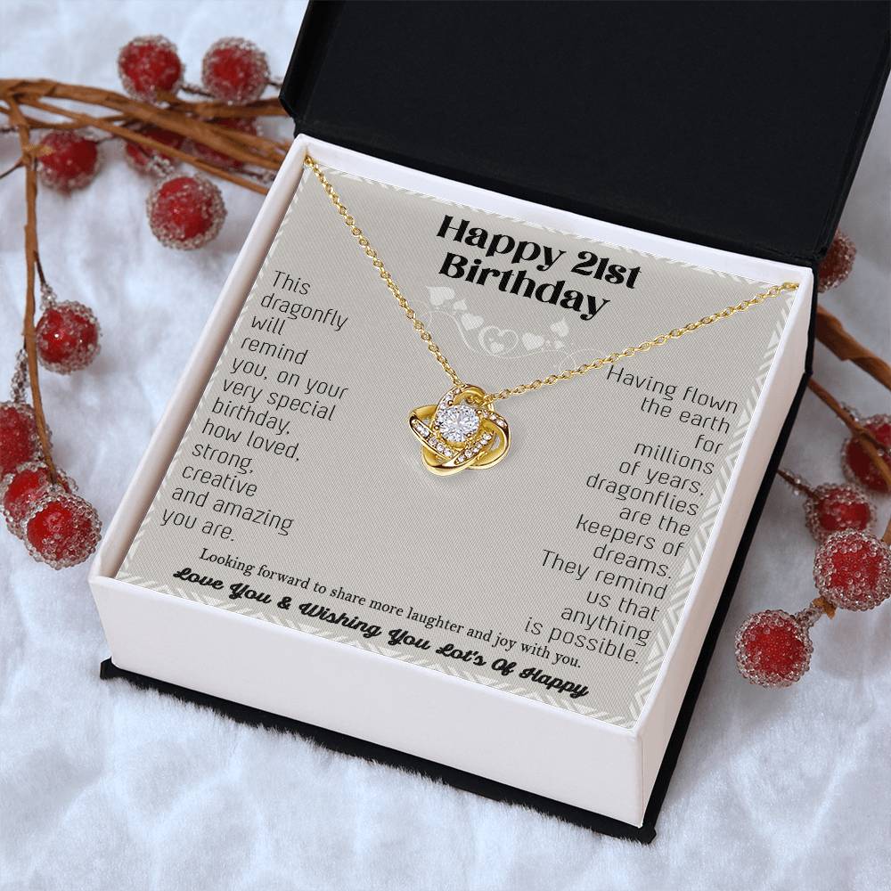 21St Birthday Dragonfly Necklace Gift Happy 21St Birthday Gifts For Her Best Friend Daughter Sister Niece Auntie Necklace Happy 21 Birthday Birthday Necklace Love Knot Necklace