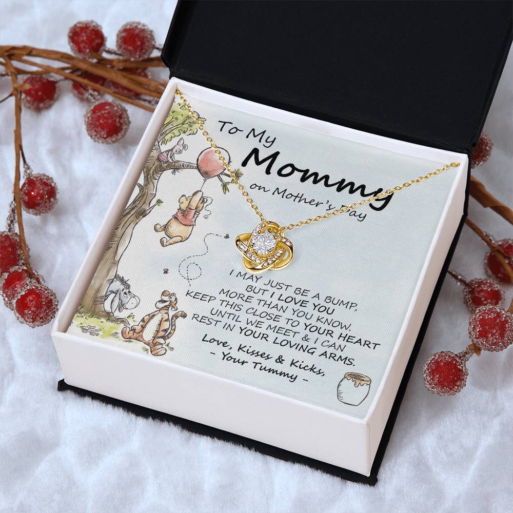 New Mommy Necklace New Mom Gift Mom To Be Winnie The Pooh Baby Shower Gift First Time Mom Pregnancy Gift Love Knot Necklace