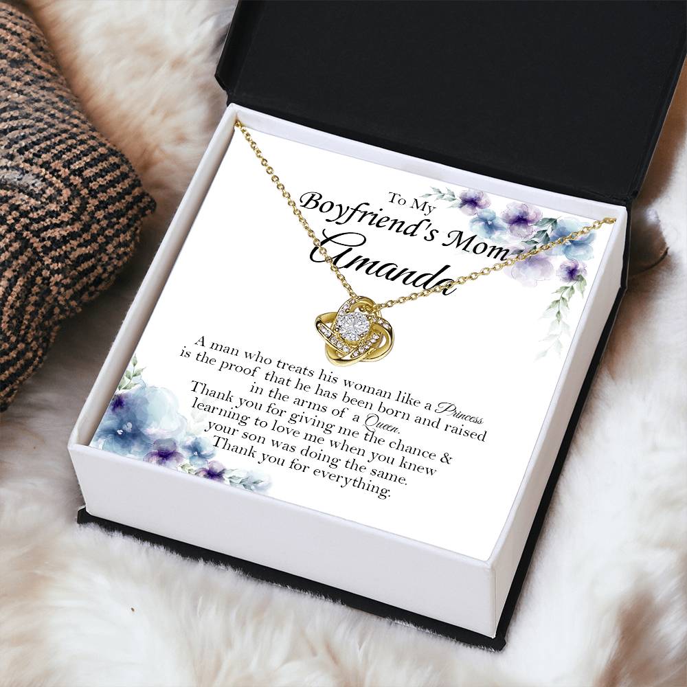 To My Boyfriends Mom Gift Customize Custom Name On Message Card Boyfriend's Mom Gift Birthday Mom Gift Gift For Boyfriend Mom Mother's Day Gift Love Knot Necklace