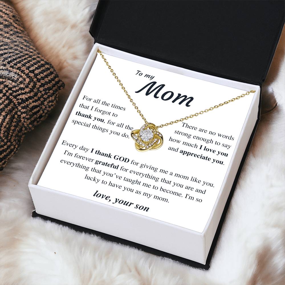 To My Mom - Thank You - Love Knot Necklace Love Knot Necklace