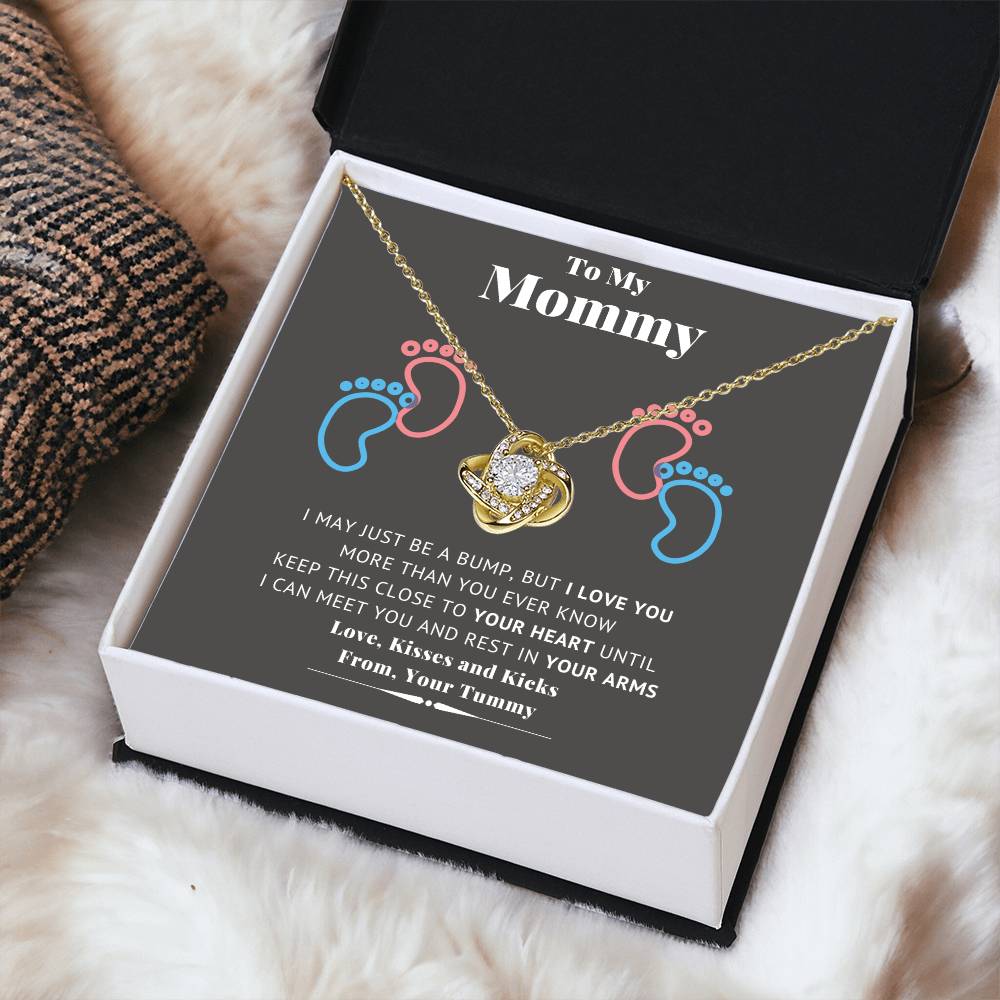 To My Mommy Baby Feet Heart First Time Mom Mom To Be Baby Shower Gift Expecting Mother Pendant Necklace Gift Set New Mom Gender Love Knot Necklace
