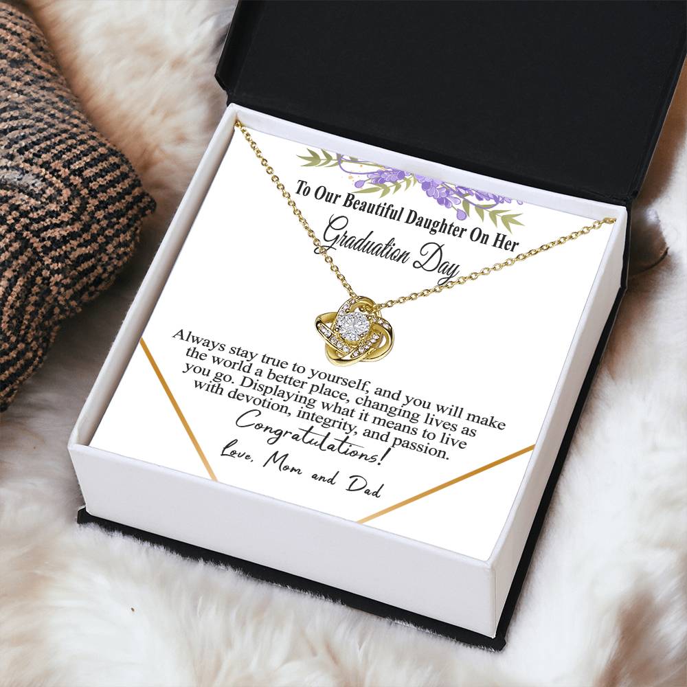 Graduation Gift Necklace For Daughter To Our Beautiful Daughter On Her Graduation Day Message Card Necklace For Daughter Gr Love Knot Necklace