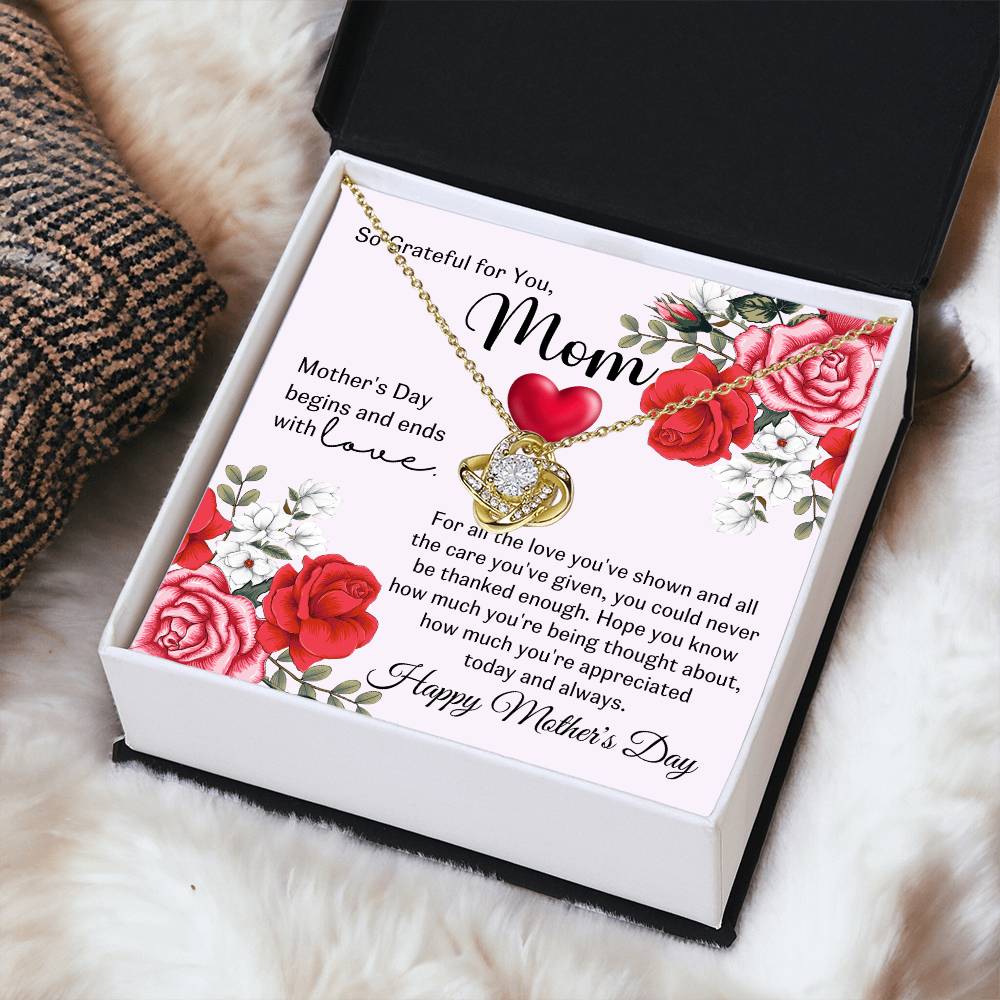 So Grateful For Your Love Mother's Day Gift For Mom Love Knot Necklace