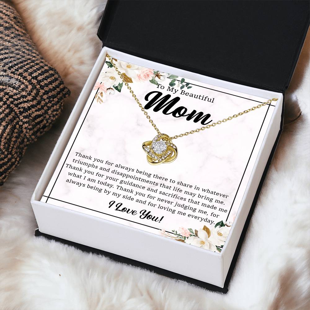 To My Beautiful Mom Necklace Gift For Mom From Daughter From Son Mother's Day Gift Thank You Mom Love Knot Necklace