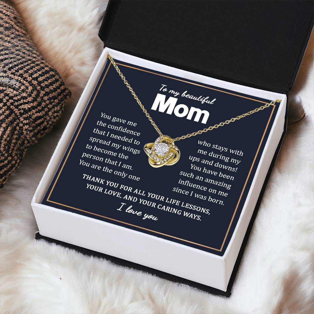 To My Beautiful Mom Necklace Gift From Daughter On Mother's Day Birthday Anniversary Love Knot Necklace