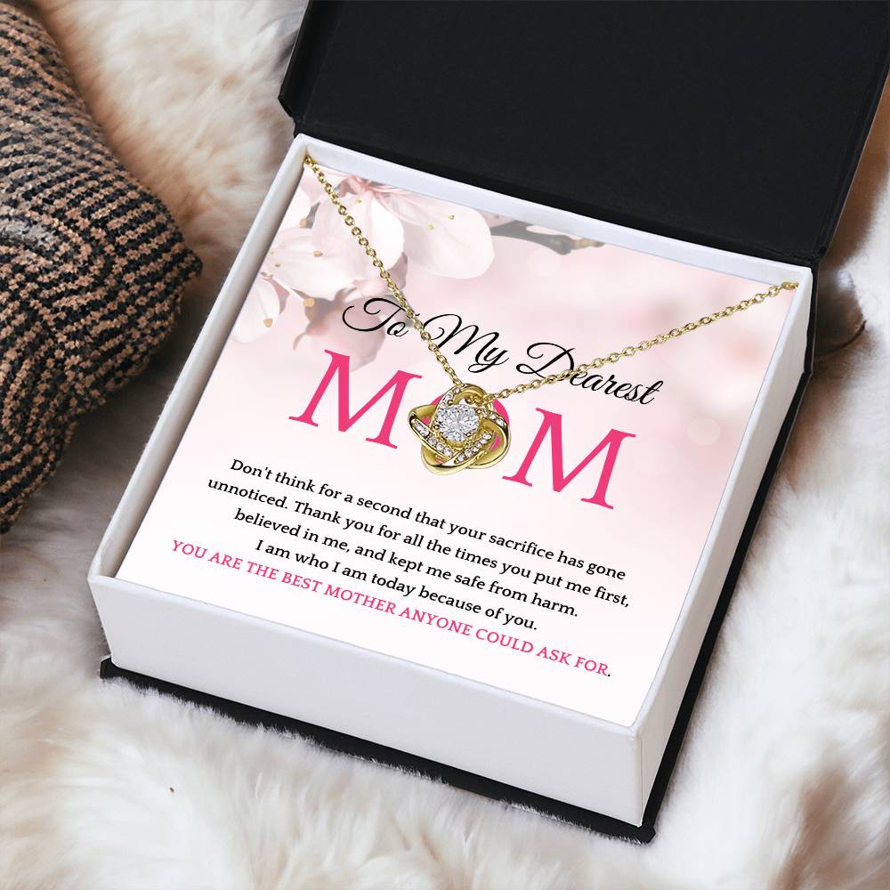 Thank You To My Dearest Mom Elegant Center Cz Love Knot Pendant Necklace Love Knot Necklace