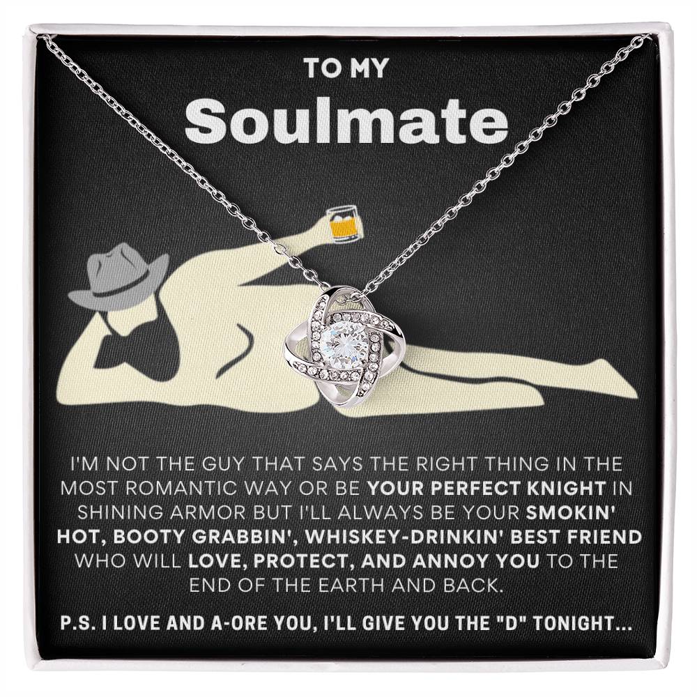 To My Soulmate I Love & Adore You... Gold Love Knot Necklace