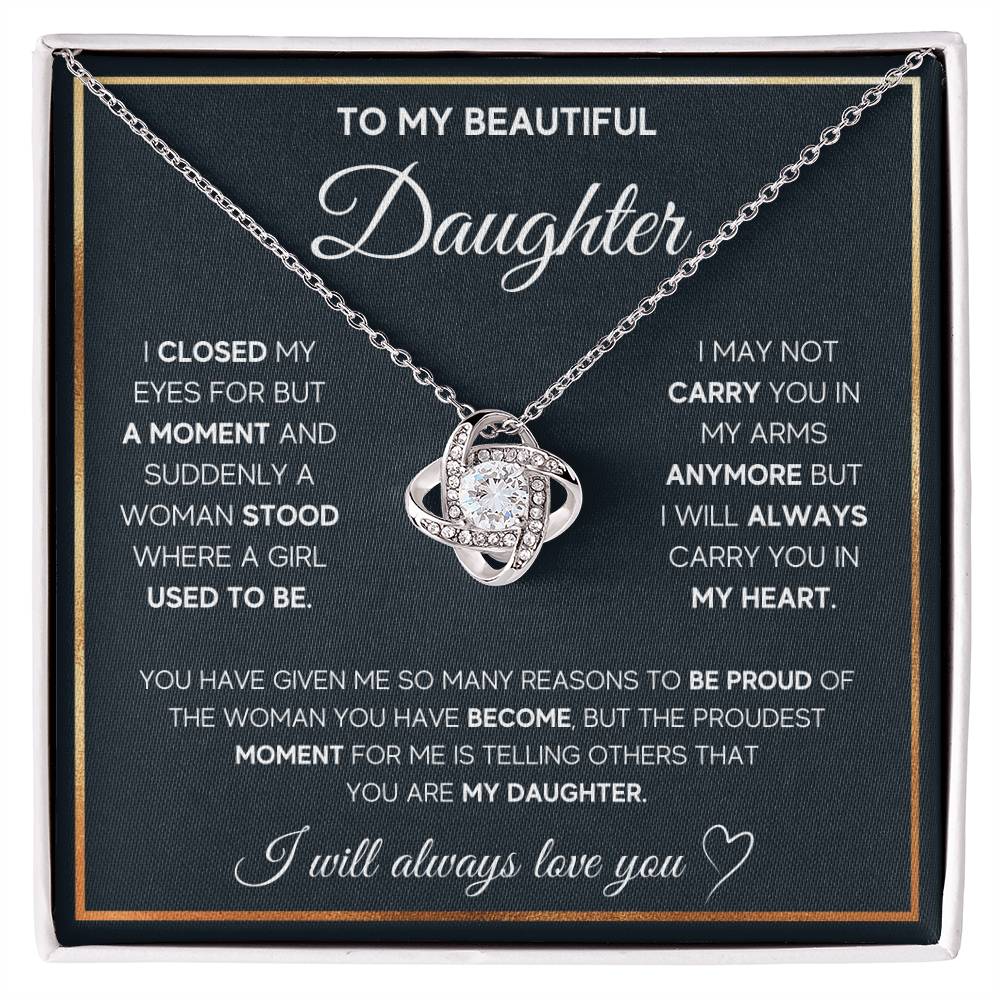 To My Daughter Proud Love Knot Necklace Gift Set Love Knot Necklace