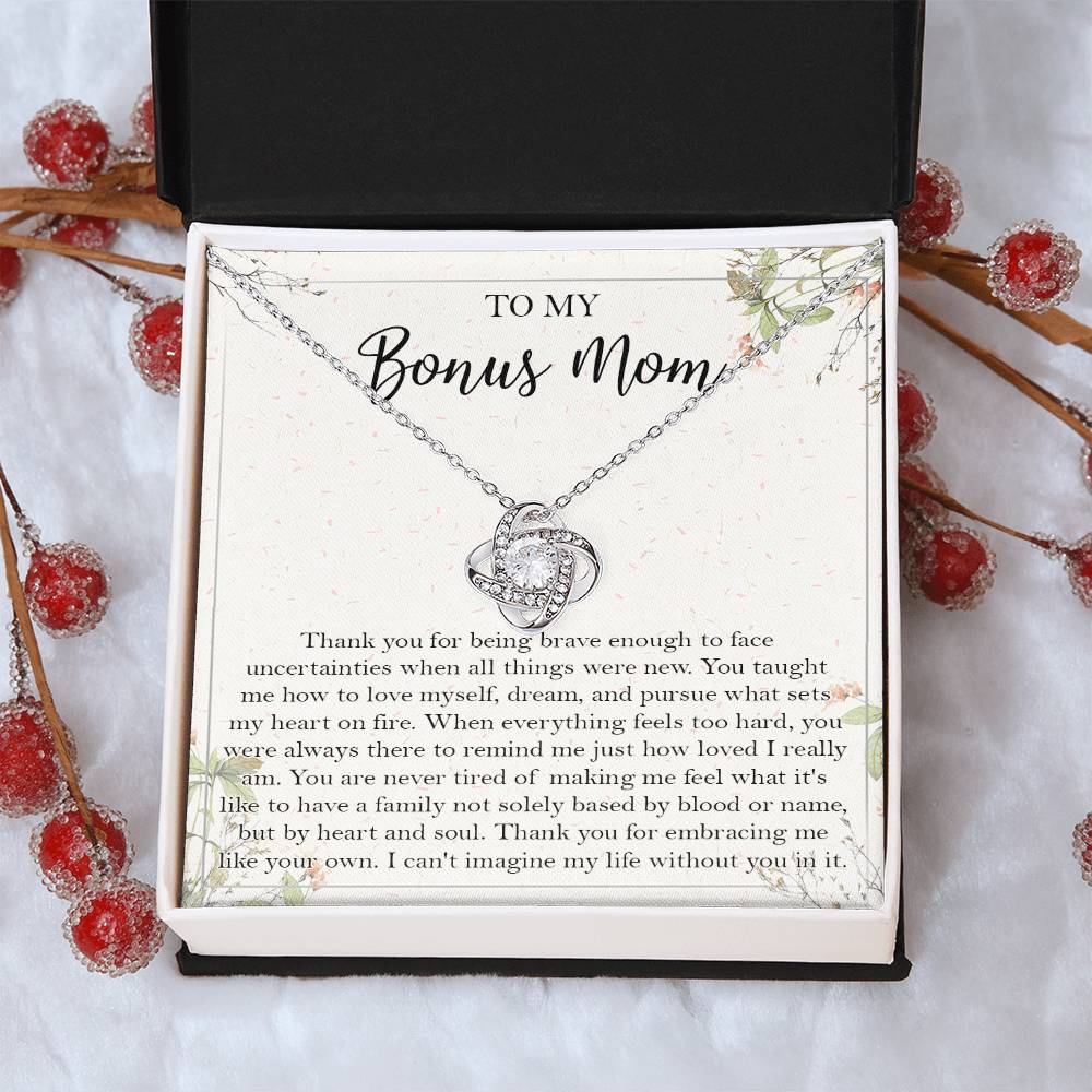 To My Bonus Mom Necklace Gift Bonus Mom Necklace Step Mom Gift For Birthday Unique Message Card From Daughter Son To S Love Knot Necklace