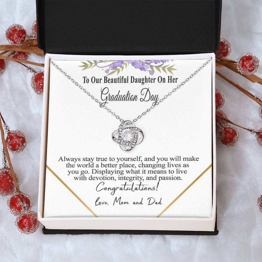 Graduation Gift Necklace For Daughter To Our Beautiful Daughter On Her Graduation Day Message Card Necklace For Daughter Gr Love Knot Necklace