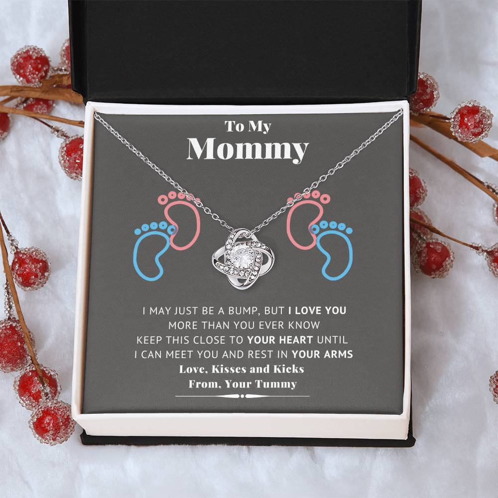 To My Mommy Baby Feet Heart First Time Mom Mom To Be Baby Shower Gift Expecting Mother Pendant Necklace Gift Set New Mom Gender Love Knot Necklace