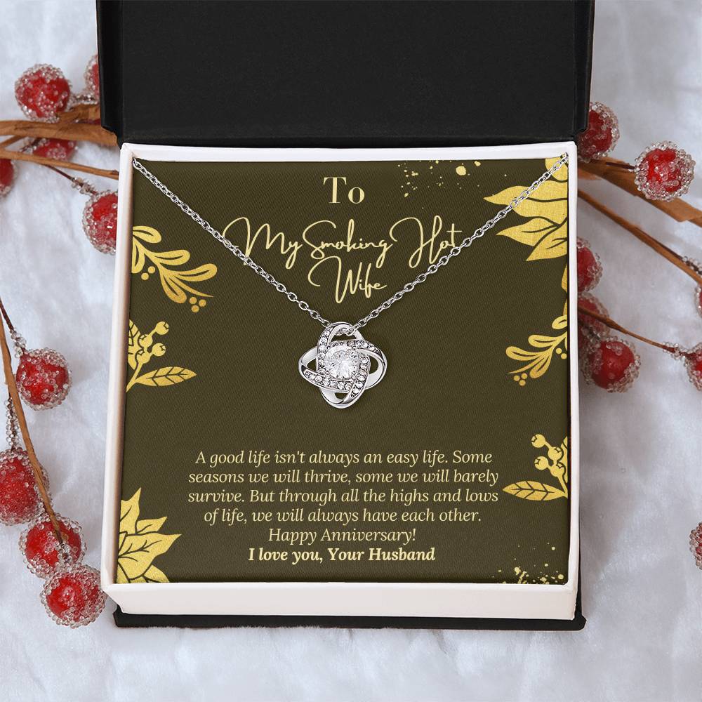 Happy Anniversary To Wife With Message Card From Husband To Wife Happy Anniversary Gift Jewelry For Wife Necklace Gift Fo Love Knot Necklace
