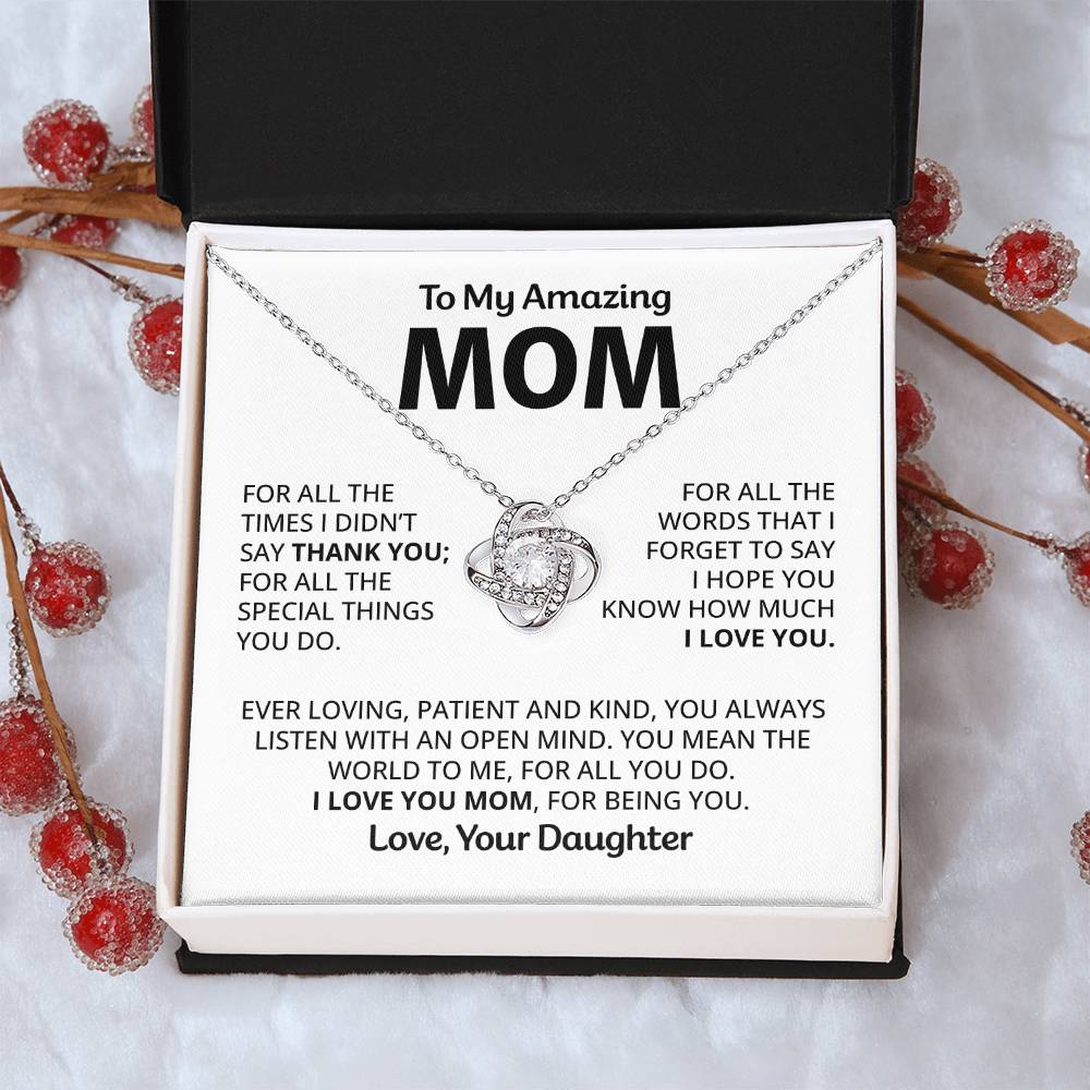 To My Amazing Mom - Heart Melt Message Love Knot Necklace Love Knot Necklace
