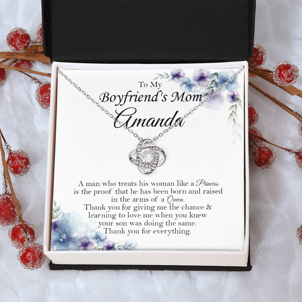 To My Boyfriends Mom Gift Customize Custom Name On Message Card Boyfriend's Mom Gift Birthday Mom Gift Gift For Boyfriend Mom Mother's Day Gift Love Knot Necklace