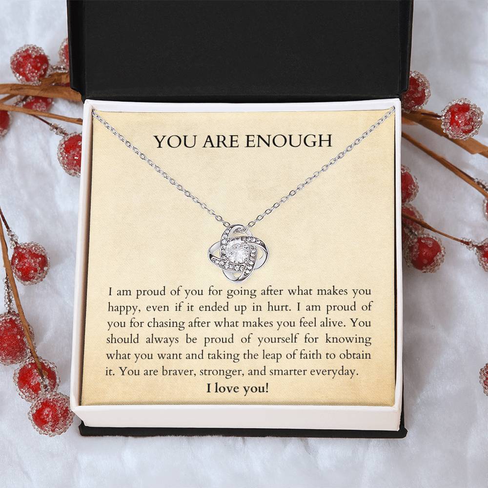 Affirm Gift For Bestie. You Are Enough. You Are Loved. Gift Idea For Bestie. Affirm Necklace. Words Of Wisdom Gift. Gift Of Encoura Love Knot Necklace
