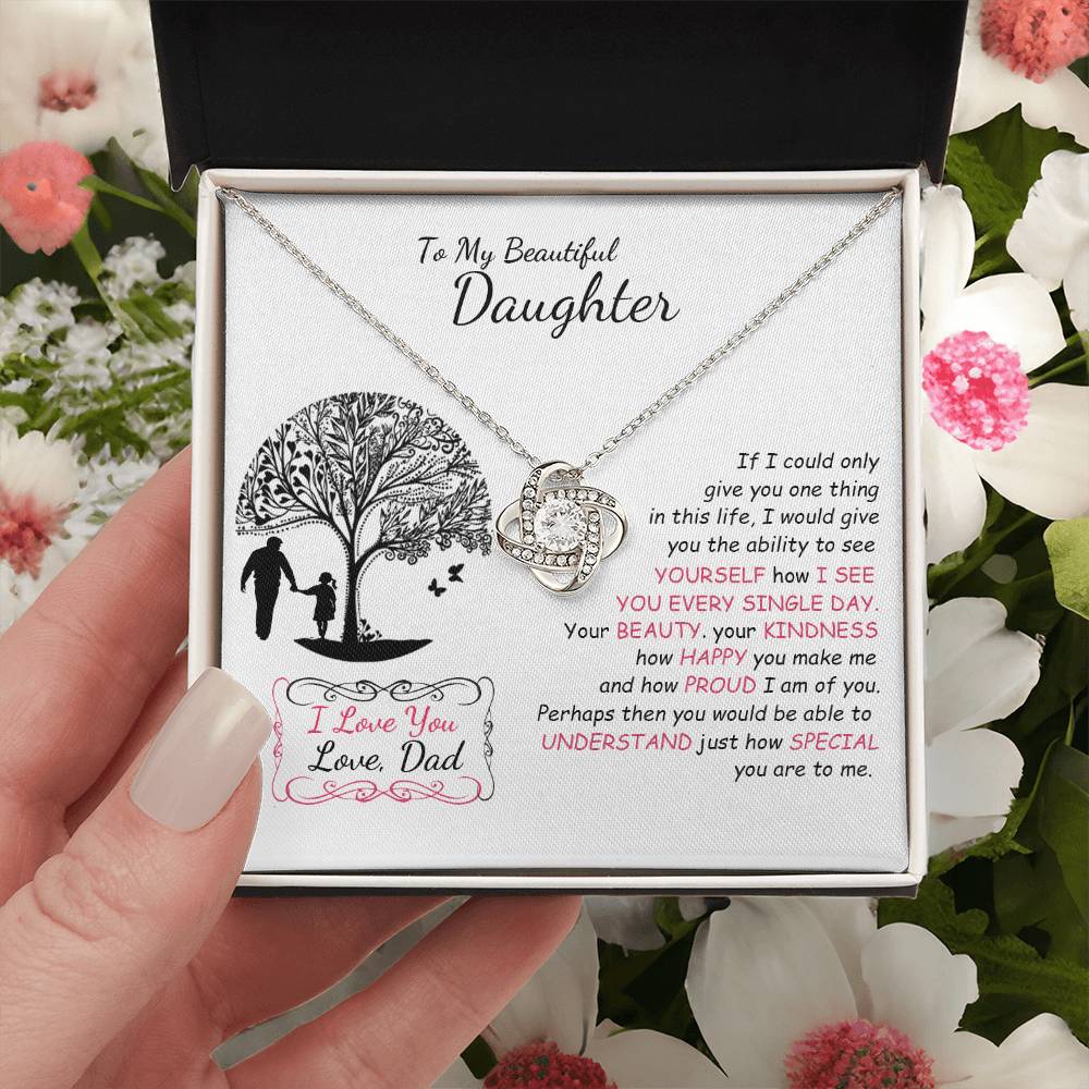 To My Beautiful Daughter Necklace Birthday Necklace For Girl Graduation Gifts For Her High School College Handmade Jewelry For Da Love Knot Necklace