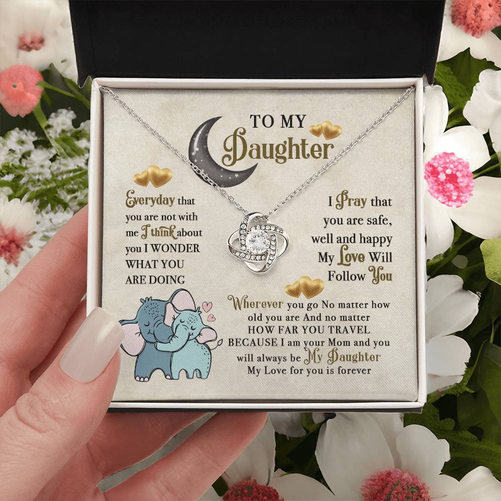 To My Daughter Elephant Mom Birthday Gift To My Daughter Elephant Love Necklace Gift For Daughter Daughter Birthday Daughte Love Knot Necklace