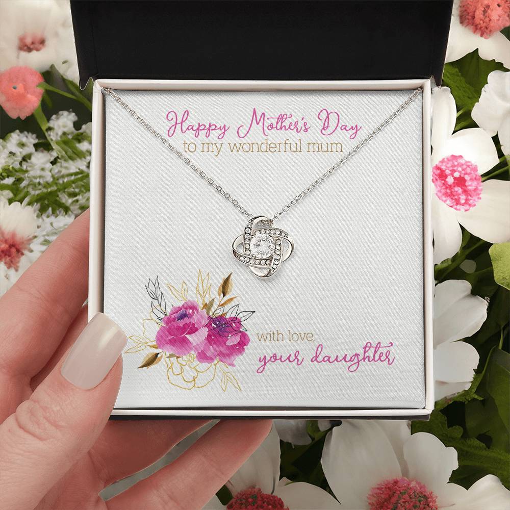 Mothers Day Gift To Mum From Daughter Love Knot Necklace White Gold Cubic Zirconia Mother's Day Gift Love Knot Necklace