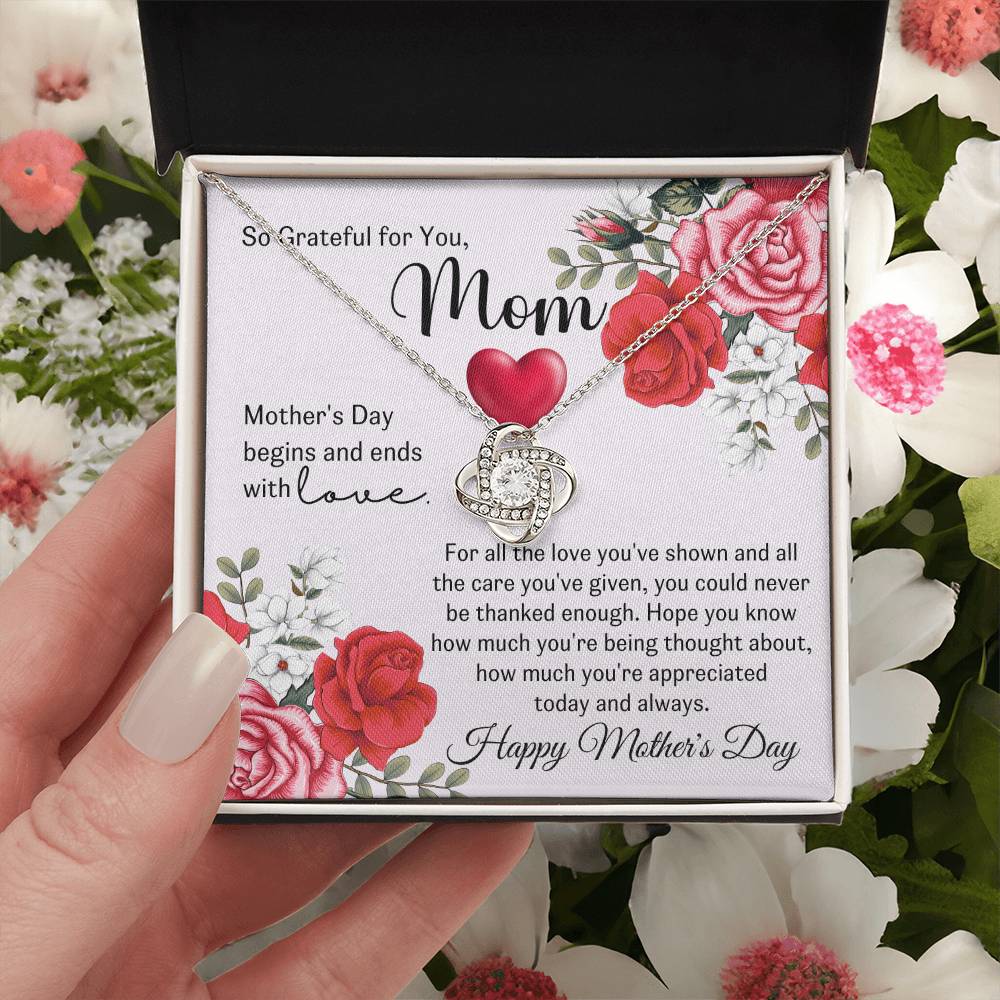 So Grateful For Your Love Mother's Day Gift For Mom Love Knot Necklace