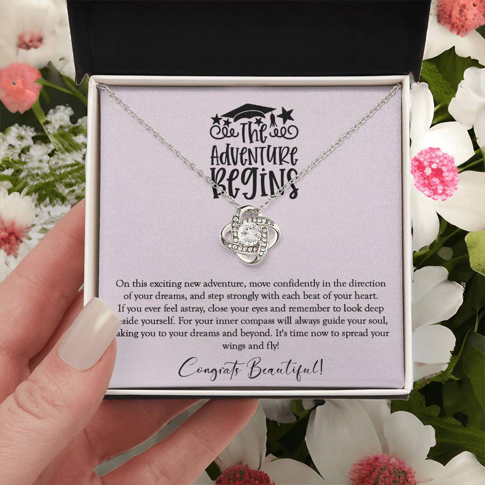 The Adventure Begins - Graduation Necklace Gift For Her Class Of 2022 Hight School College Graduation Gift Love Knot Necklace