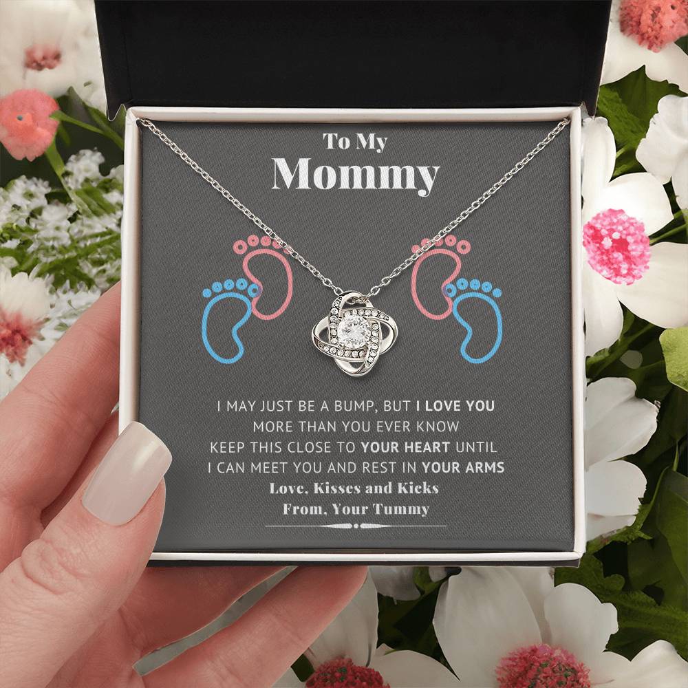 To My Mommy Baby Feet Heart First Time Mom Mom To Be Baby Shower Gift Expecting Mother Pendant Necklace Gift Set New Mom Gender Love Knot Necklace