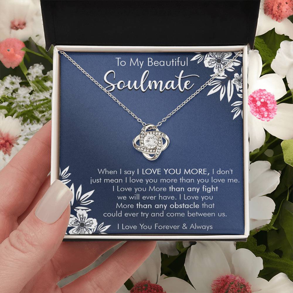 Gift For Your Soulmate Love You More Navy Flower Love Knot Necklace Love Knot Necklace