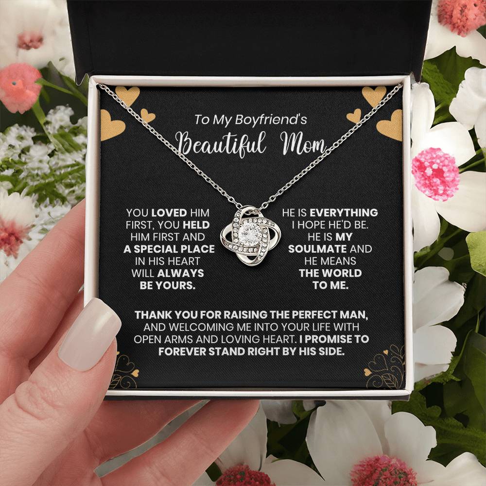 To My Boyfriend's Mom - Thank You For Raising The Perfect Man - Love Knot Necklace Love Knot Necklace