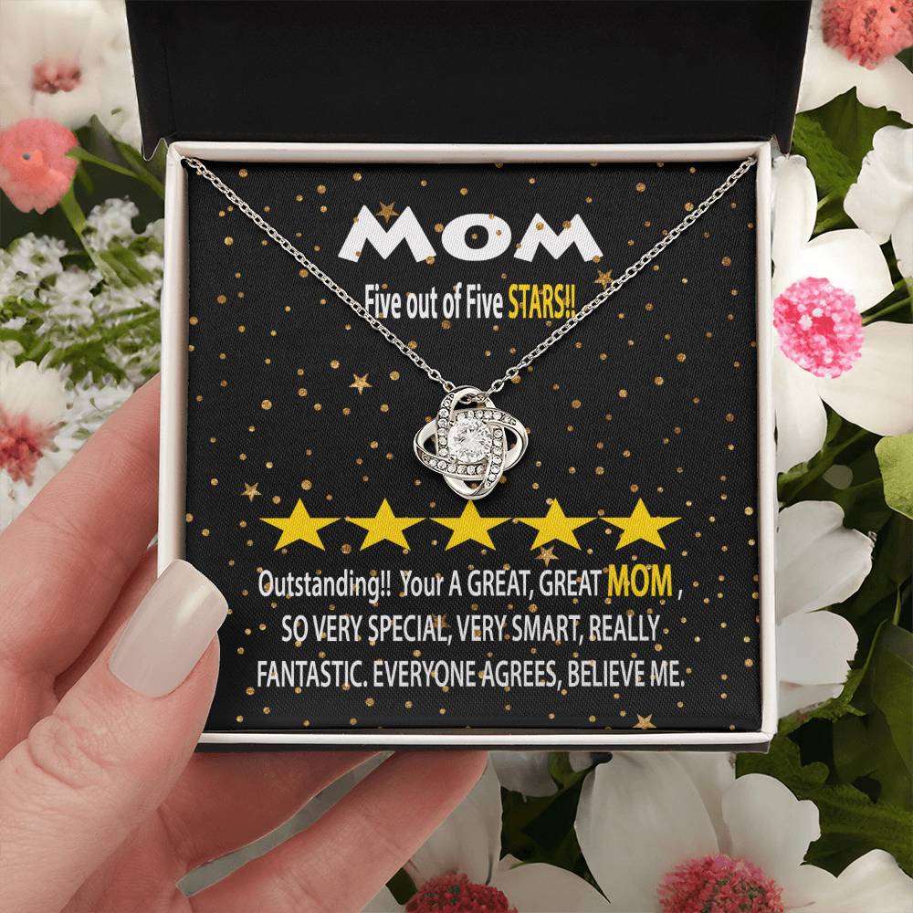 Humorous Gift For Mom Five Star Review For Mom Message Card Gift Necklace For Mom Funny Gift Necklace For Mom Birthday Mother's Day Gift Necklace Love Knot Necklace