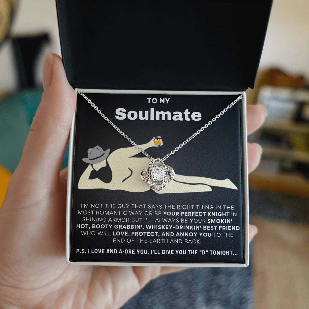 To My Soulmate I Love & Adore You... Gold Love Knot Necklace