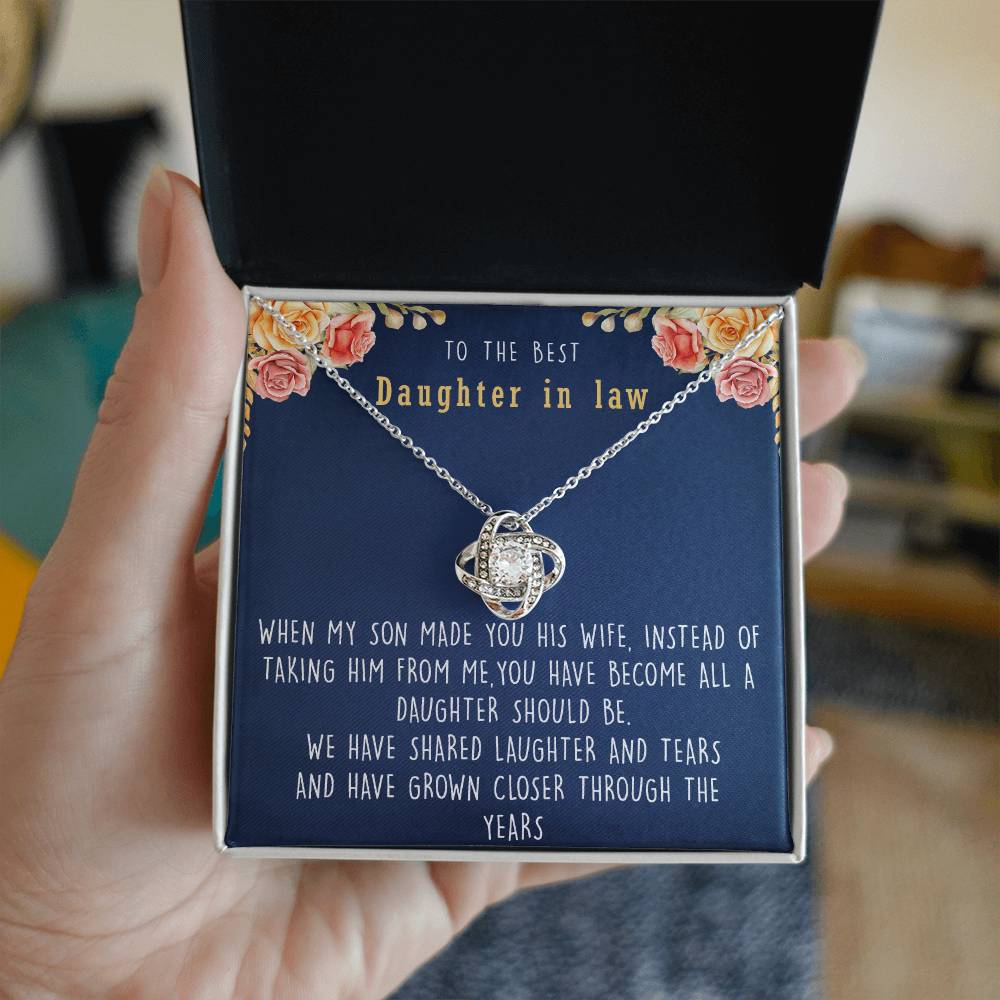 Gift for Daughter-in-law, To my Daughter-in-law necklace, Daughter-in-law jewelry, Daughter-in-law necklace, Daughter-in-law message card - Love Knot Necklace