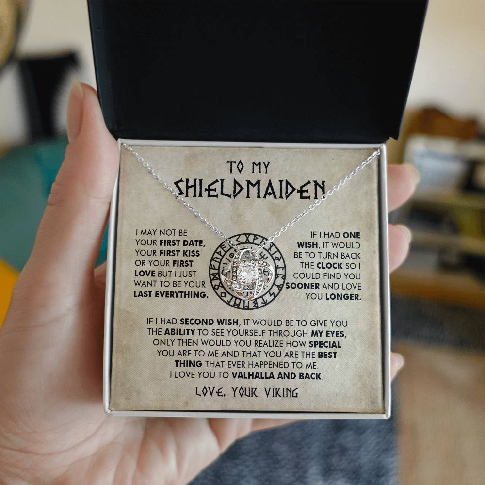 To My Shieldmaiden - I Love You To Valhalla And Back - Love Knot Necklace
