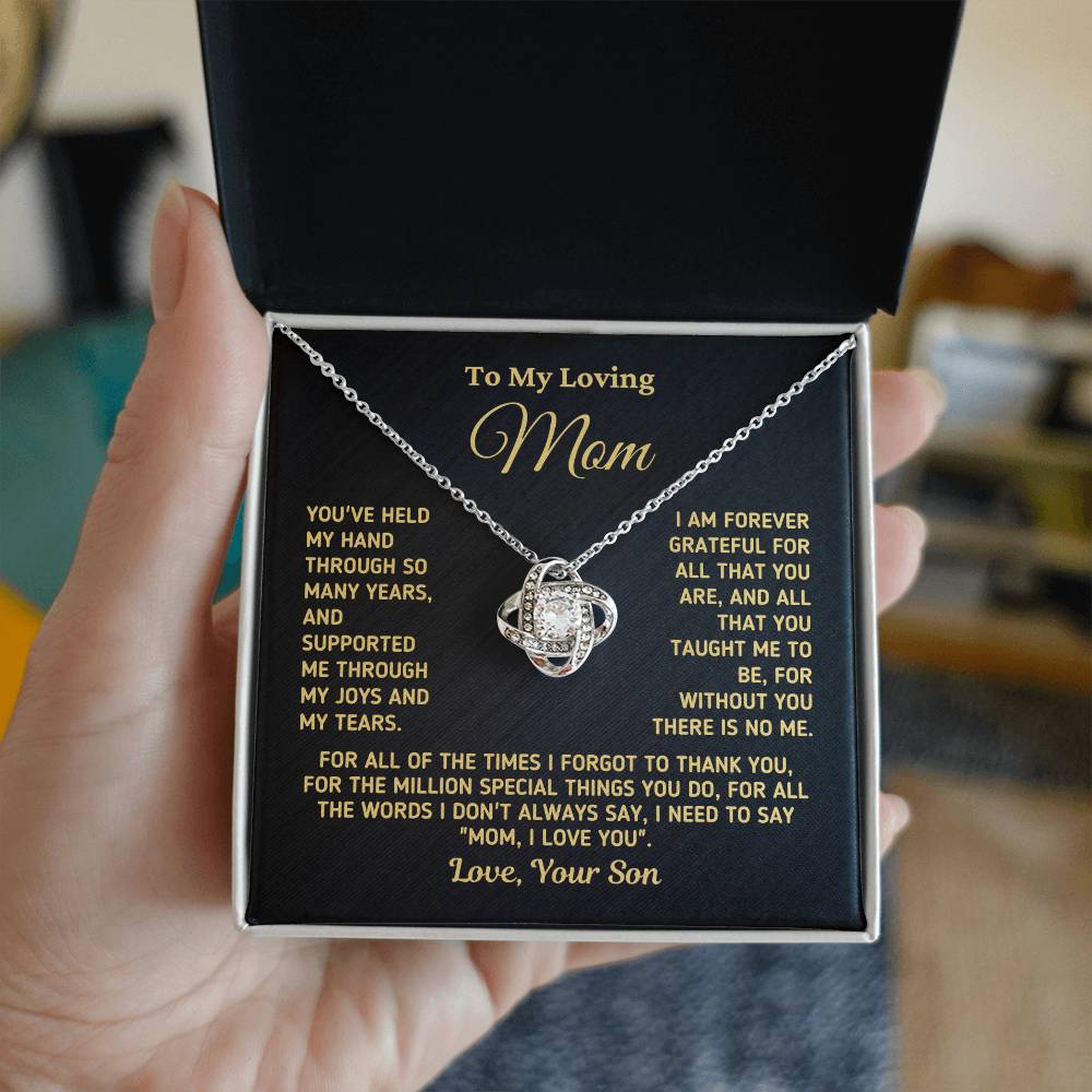 Gift For Mom From Son - Without You There Is No Me Gold Necklace Love Knot Necklace