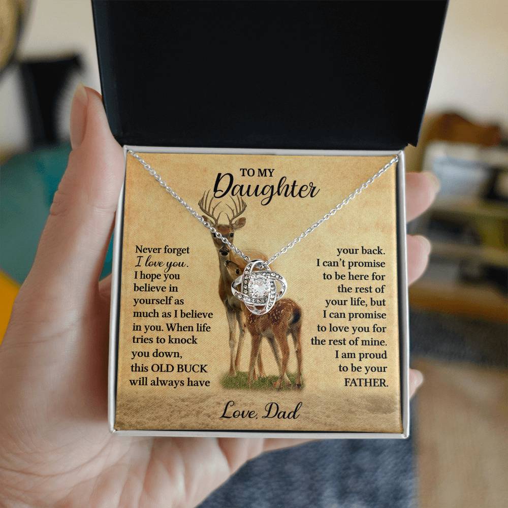 Gift For Daughter Never Forget I Love You Love Dad Necklace (Deer) Love Knot Necklace