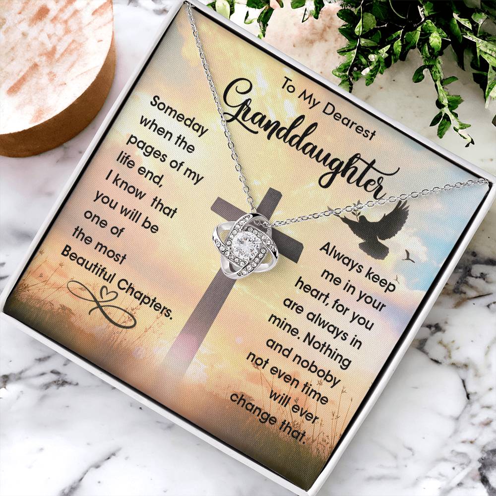 To My Dearest Granddaughter - Heart Melt Message Love Knot Necklace?? Love Knot Necklace