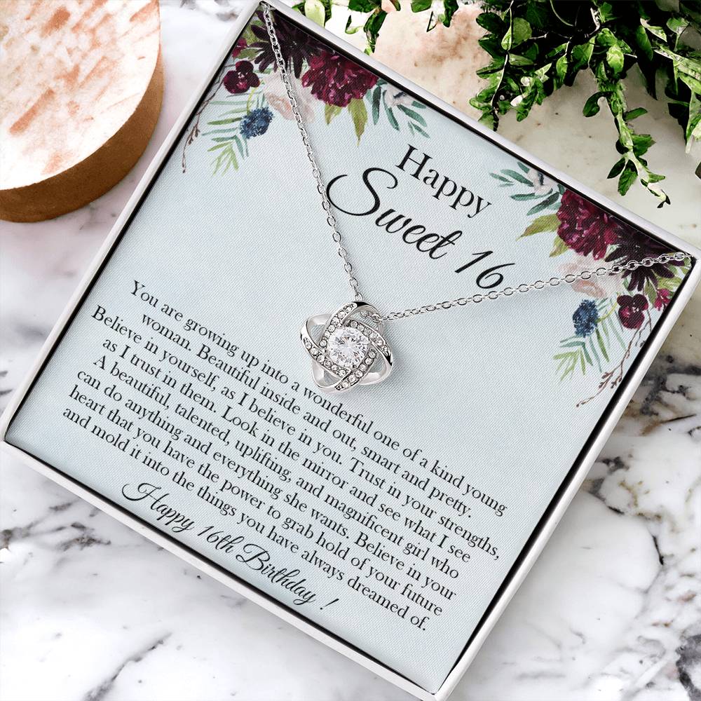 Sweet 16 Gift 16Th Birthday Gift For Her Sweet 16 Necklace Gift For 16 Year Old Girl Love Knot Necklace