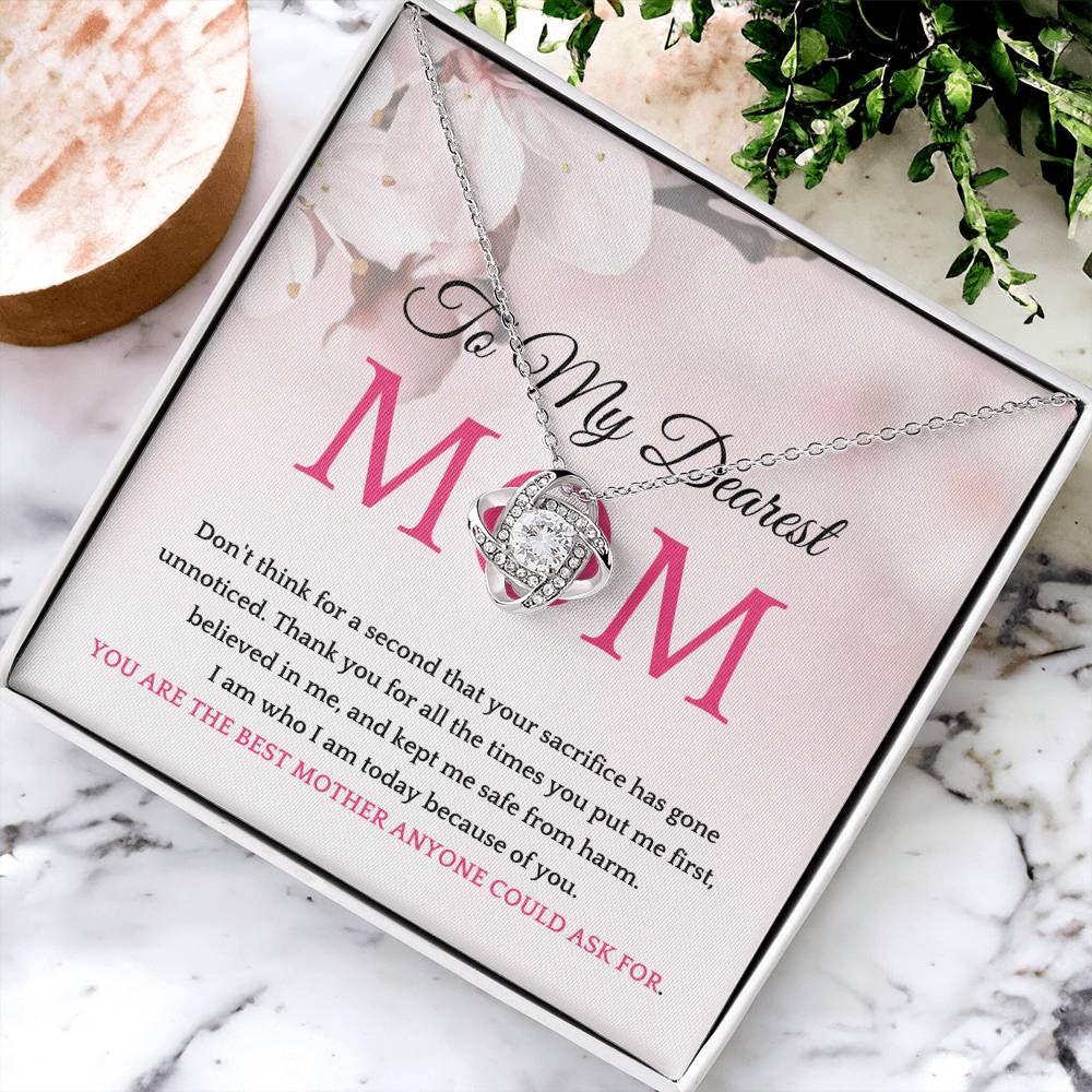 Thank You To My Dearest Mom Elegant Center Cz Love Knot Pendant Necklace Love Knot Necklace