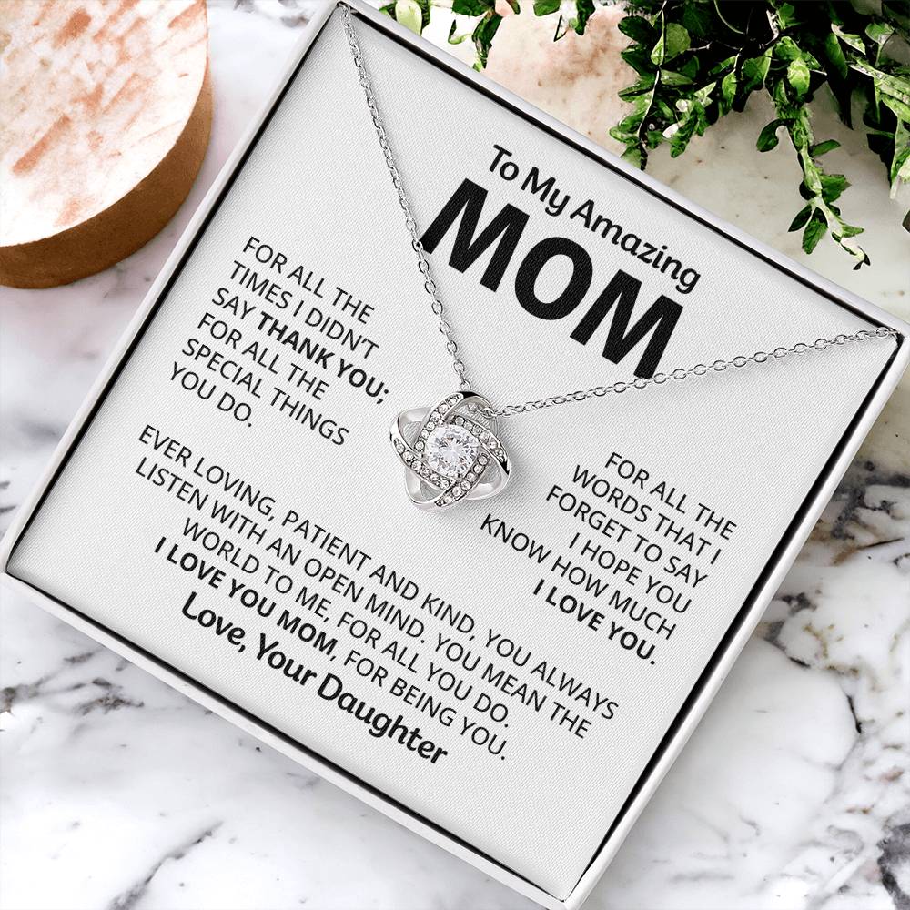To My Amazing Mom - Heart Melt Message Love Knot Necklace Love Knot Necklace